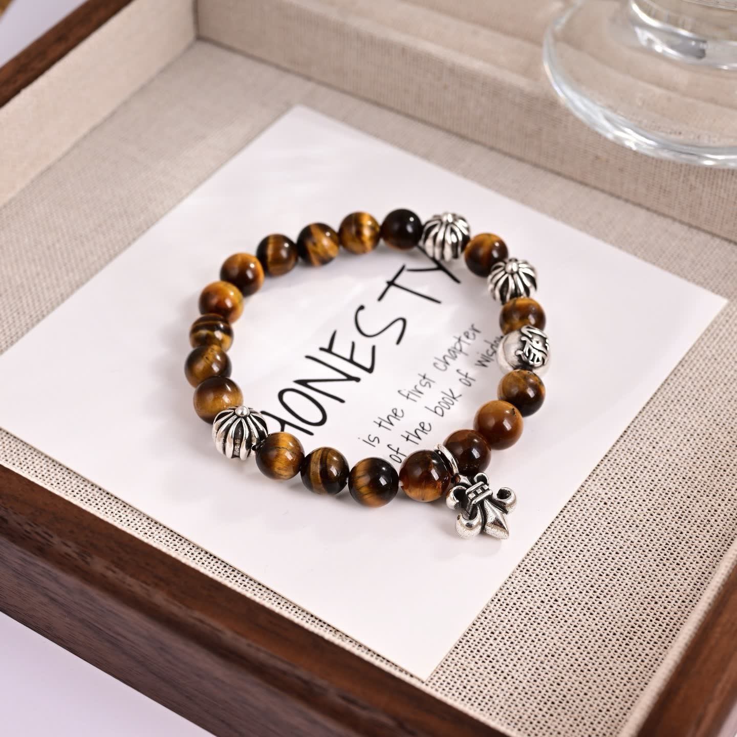 Chrome Hearts Tiger's Eye Bracelet with Silver Charms